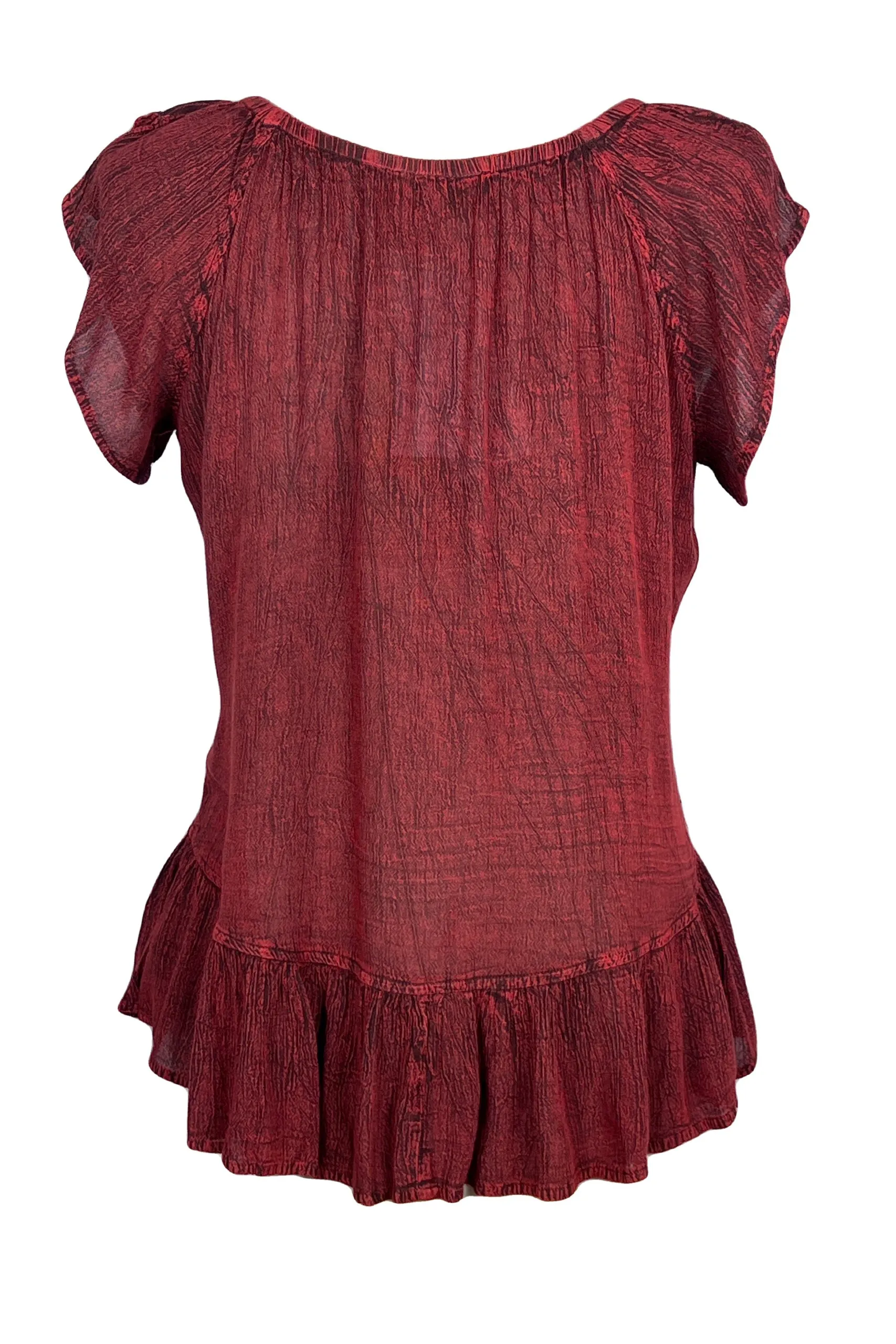 27 713 B Medieval  Embroidered Button Down Light Weight Cap Sleeve Shirt Blouse