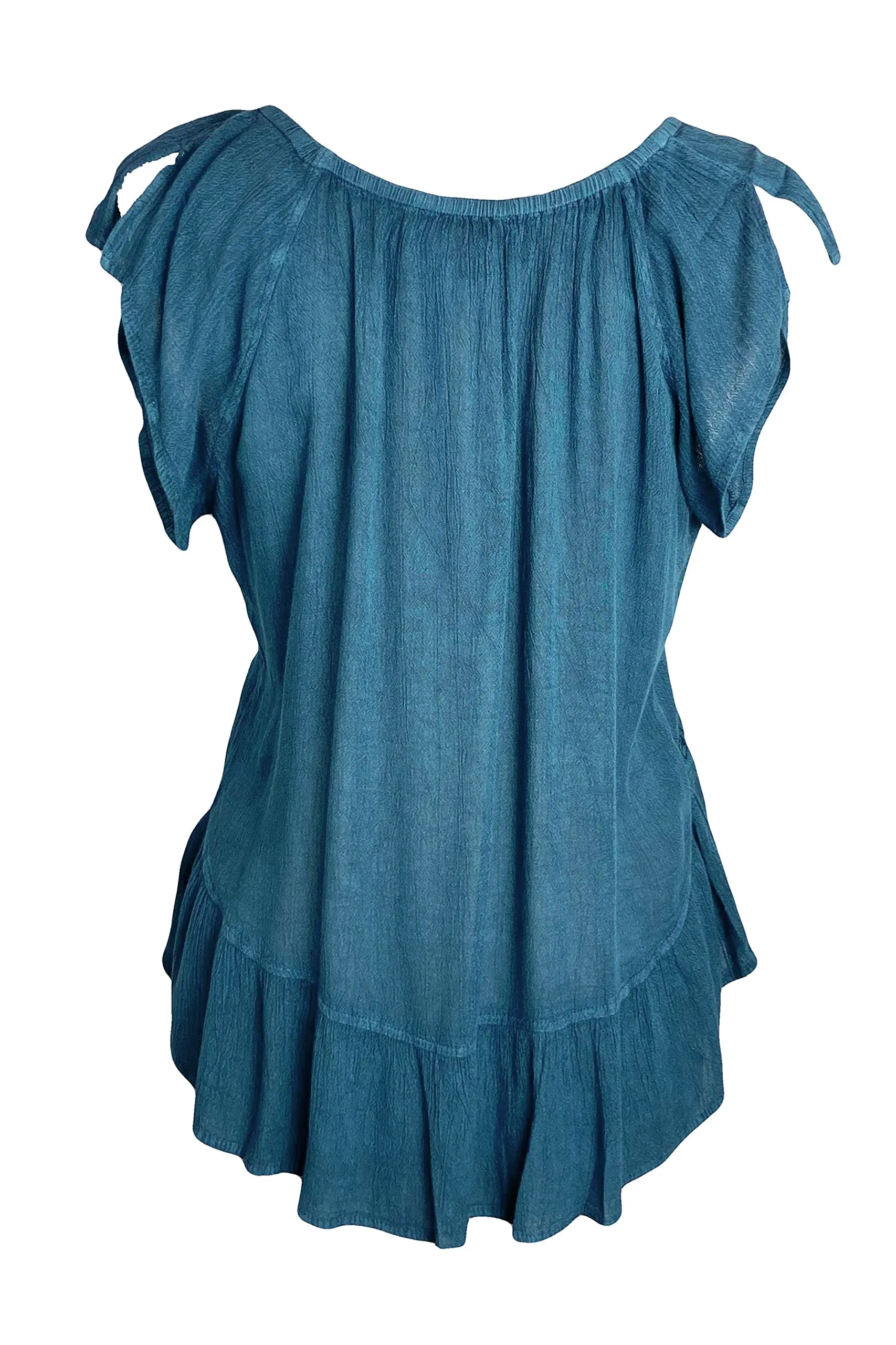 27 713 B Medieval  Embroidered Button Down Light Weight Cap Sleeve Shirt Blouse