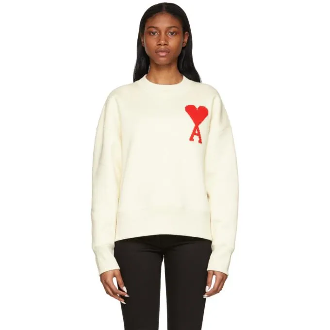 AMI Alexandre Mattiussi SSENSE Exclusive Off-White Ami De Coeur Sweatshirt