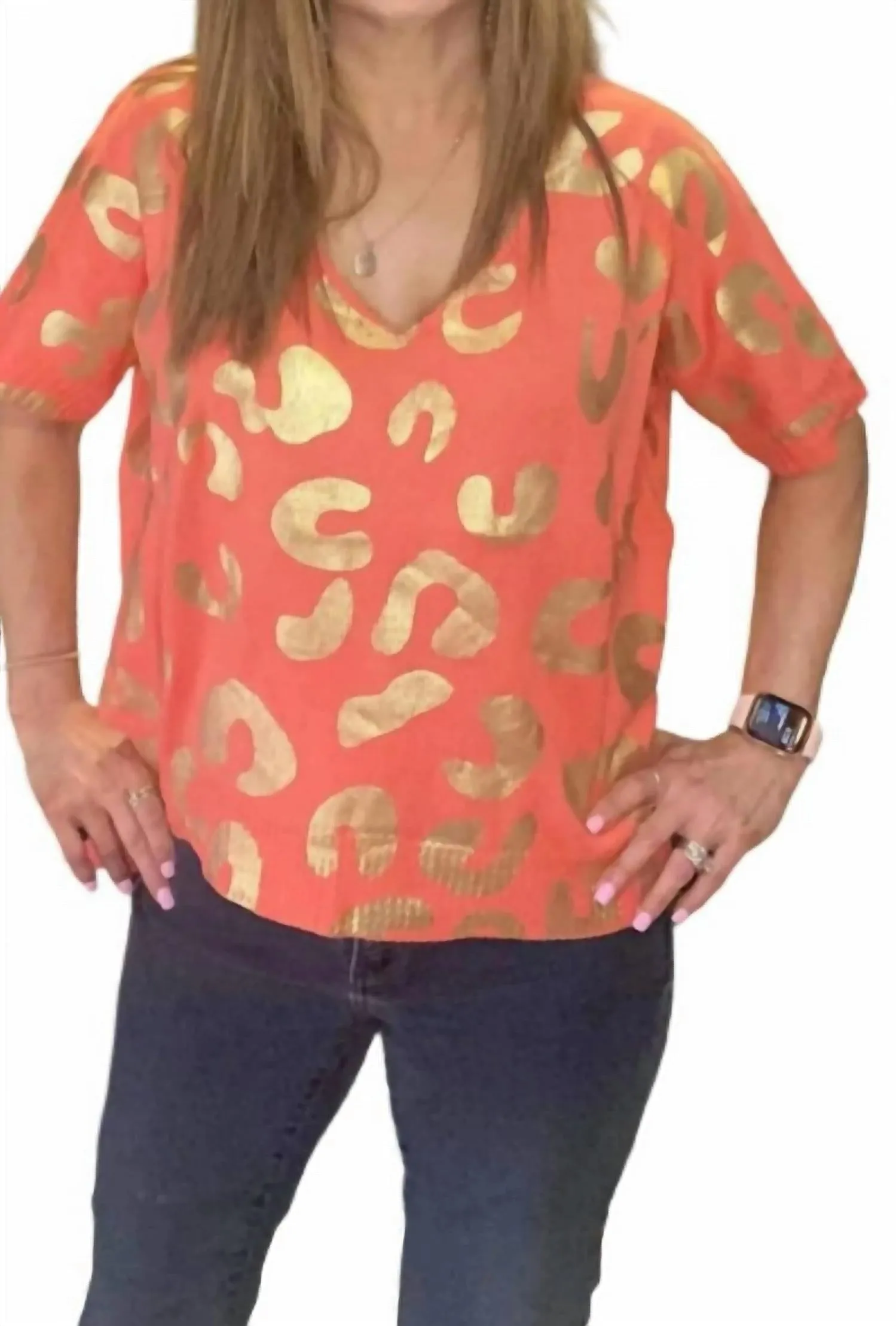 Amoli - Metallic Leopard Print Knit Top