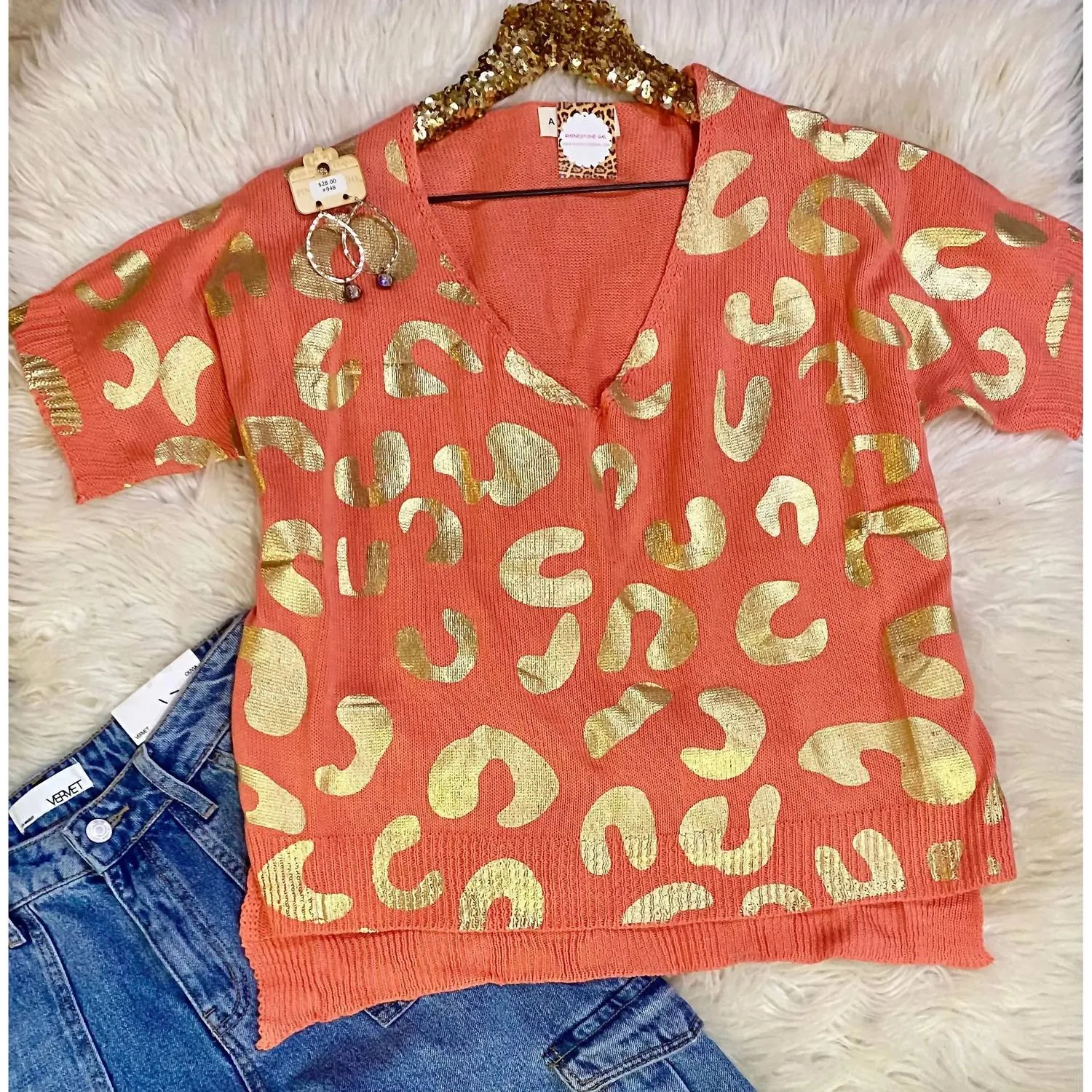 Amoli - Metallic Leopard Print Knit Top