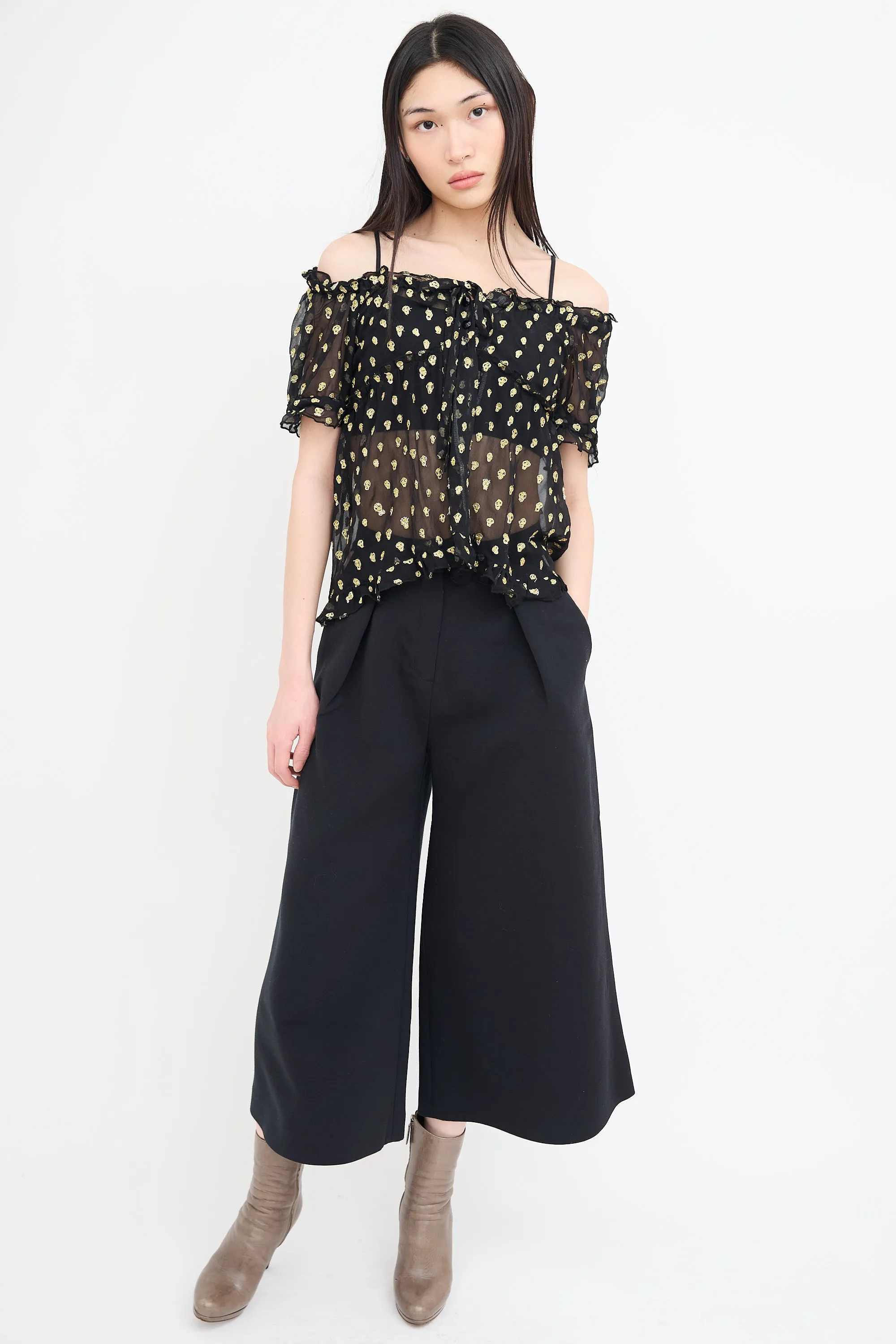 Black & Gold Skill Embroidered Skull Blouse