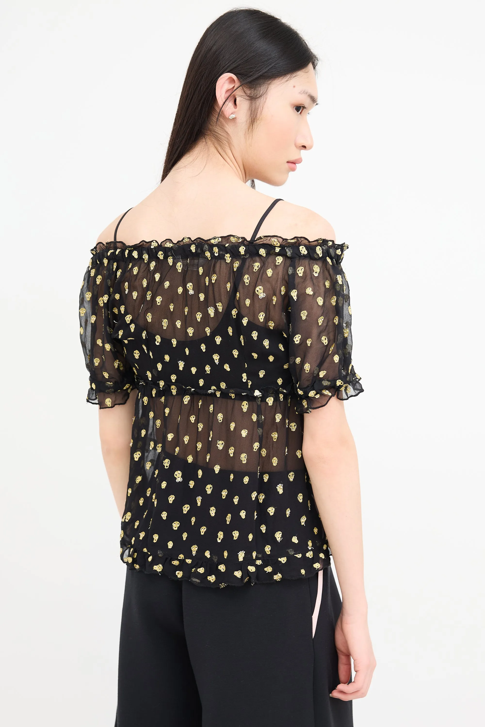 Black & Gold Skill Embroidered Skull Blouse