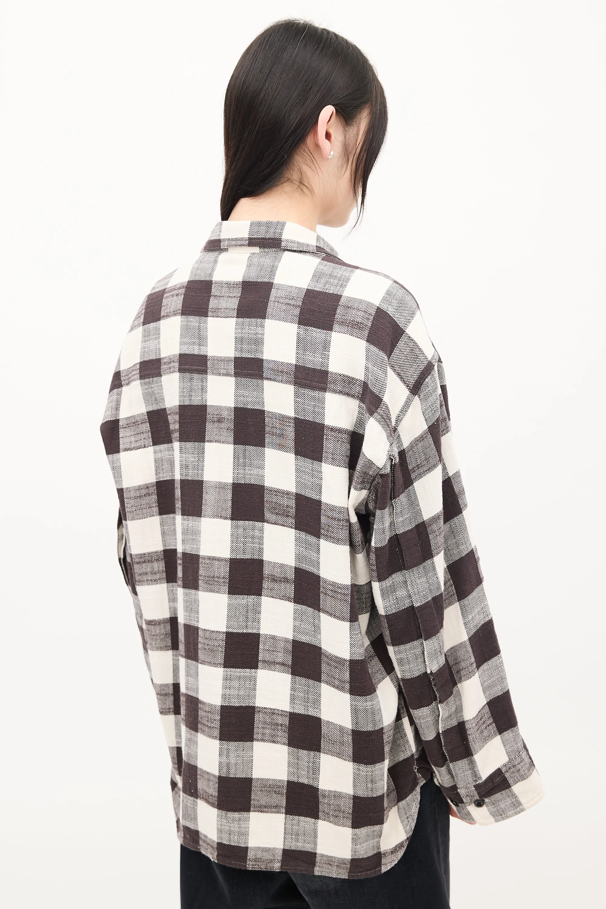 Black & White Cotton Check Oversized Sleeve Shirt