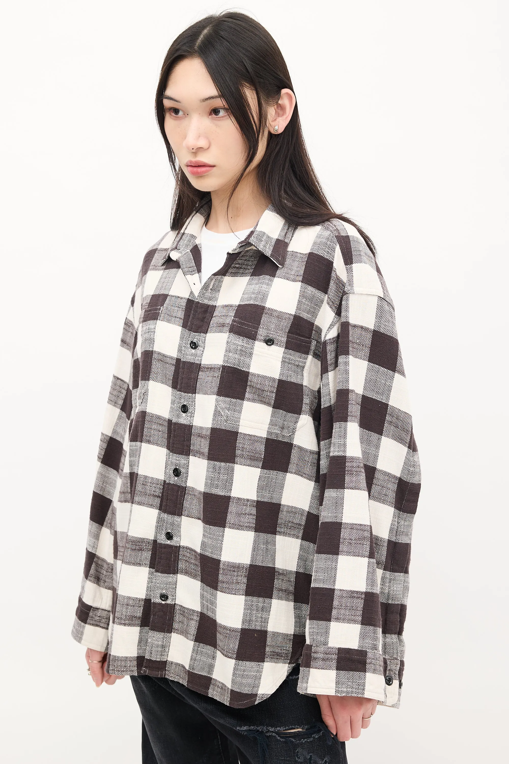 Black & White Cotton Check Oversized Sleeve Shirt
