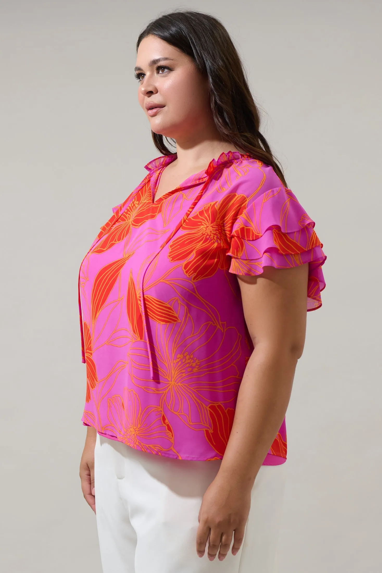 Blakeley Floral Donis Split Neck Blouse Curve