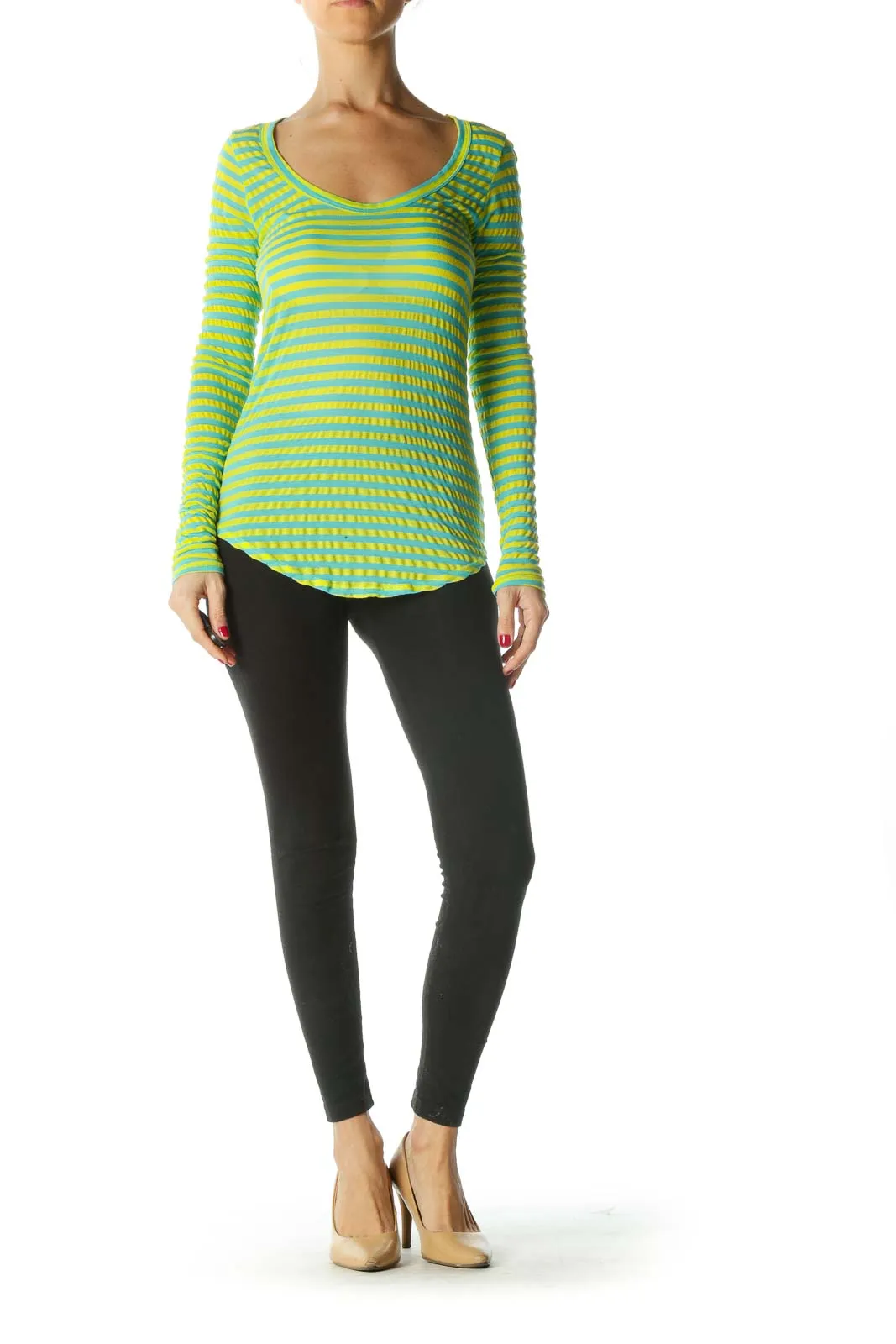 Blue Green Striped Top