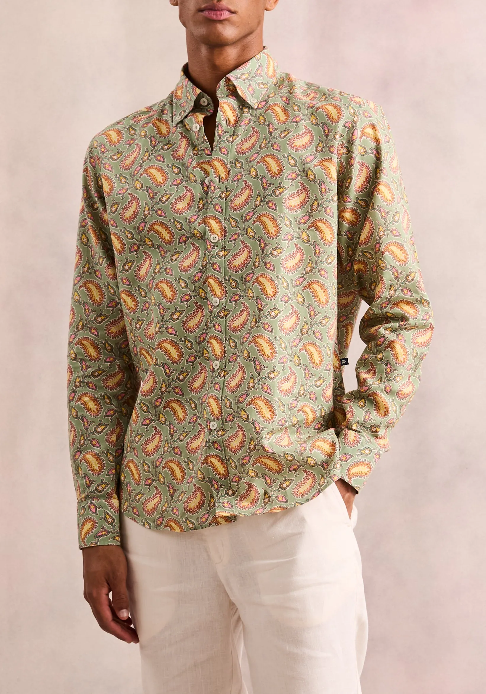 Button Down Collared Shirt Button Down Arabesques Green Background