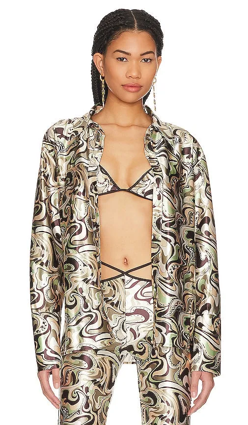 Camila Coelho Torrence Button Down Shirt in Brown