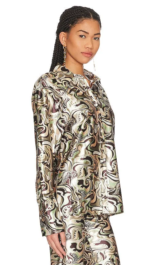 Camila Coelho Torrence Button Down Shirt in Brown