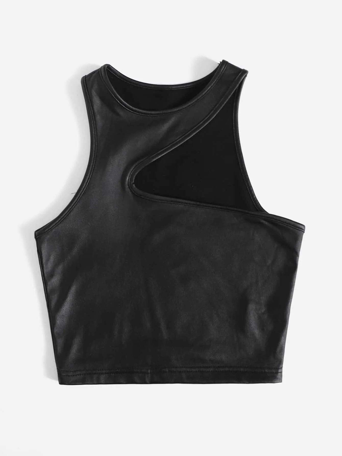 Casual Plain Asymmetrical Round Neck Crop Women Tank Top & Cami