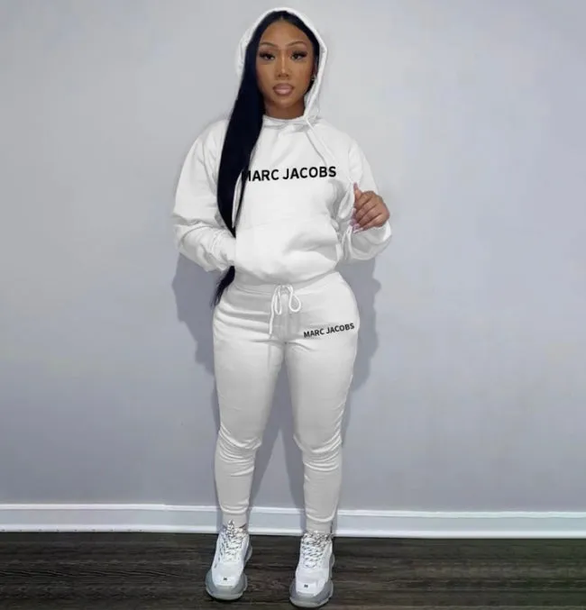 Casual Solid Letter Print Hooded Sweatshirts And Sport Pant 2 Piece Set