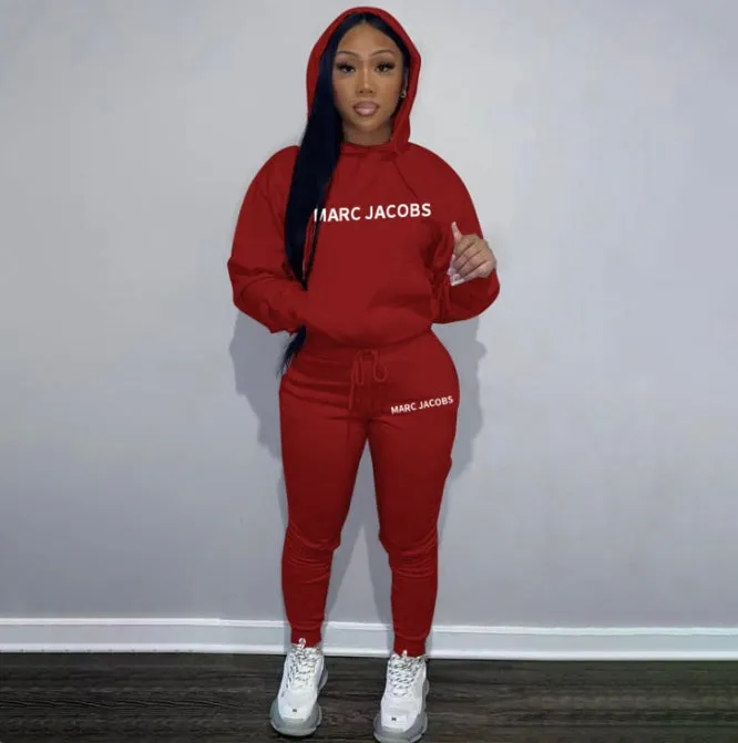 Casual Solid Letter Print Hooded Sweatshirts And Sport Pant 2 Piece Set