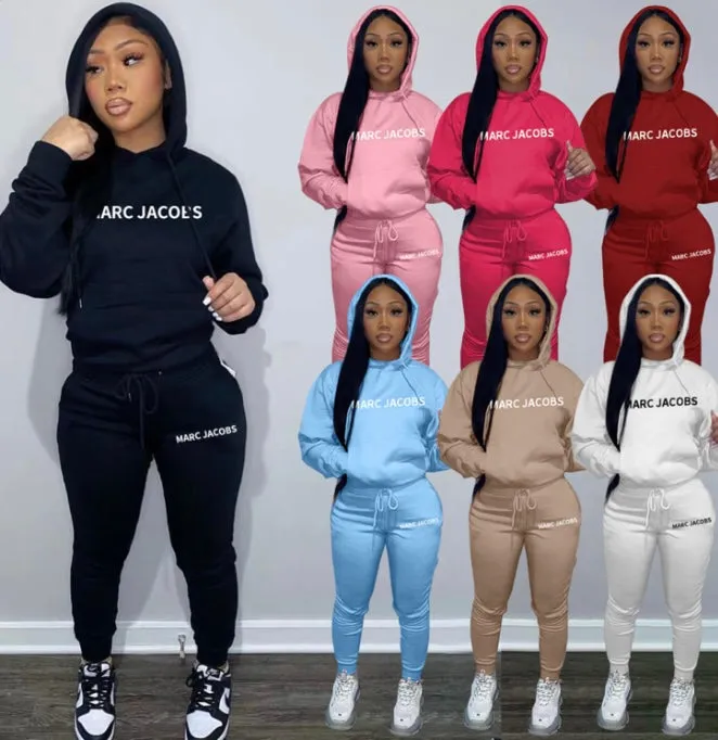 Casual Solid Letter Print Hooded Sweatshirts And Sport Pant 2 Piece Set