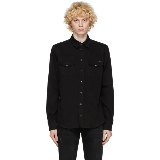 Dolce and Gabbana Black Denim Button-Down Shirt