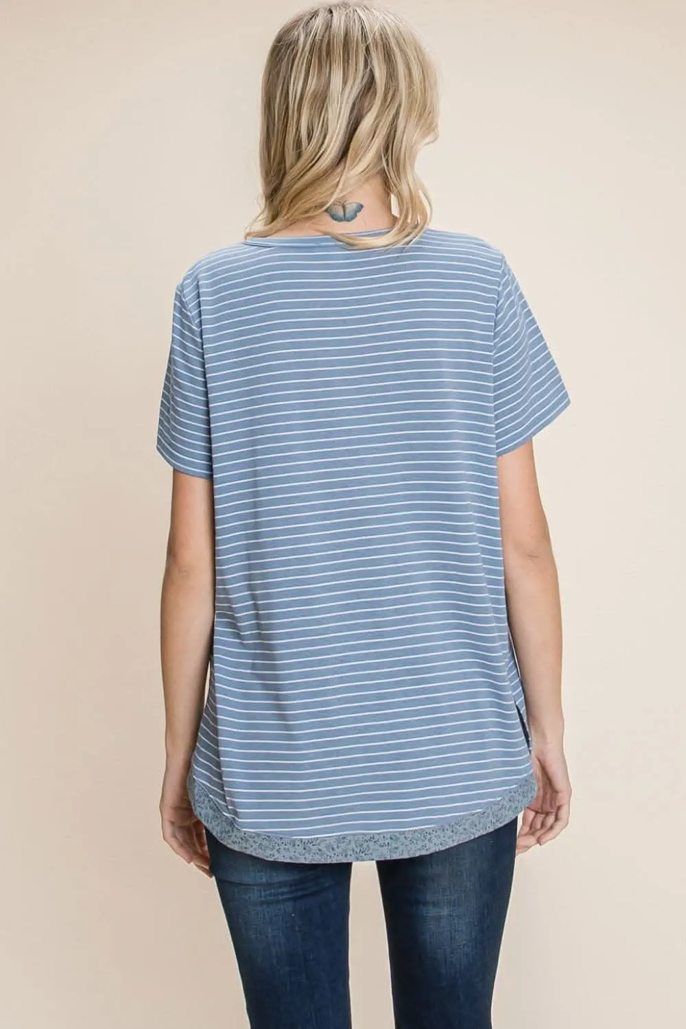 Elevate your look with the Cotton Bleu slit striped notched tee