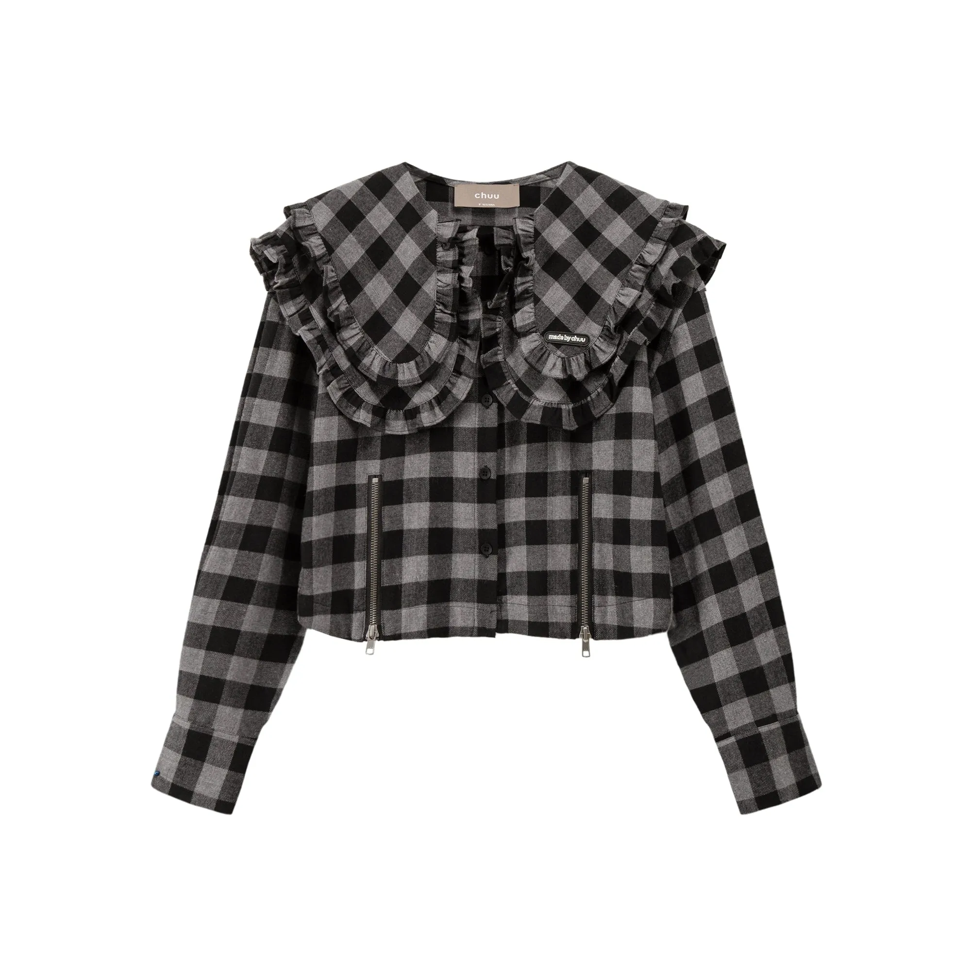 I Just Called Check Frill Big Collar Shirt