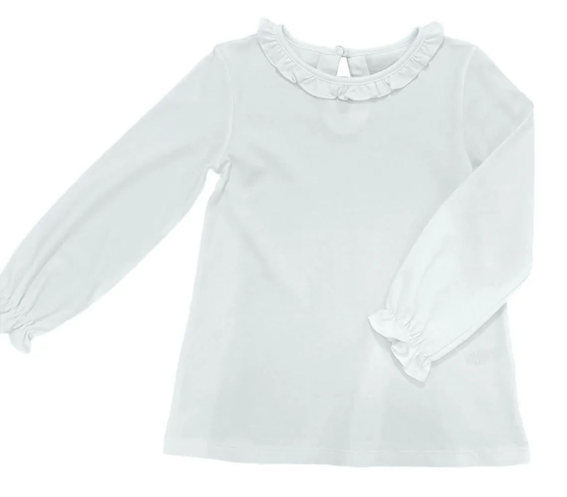 James & Lottie Girls Knit Ruffle Neck Top - White