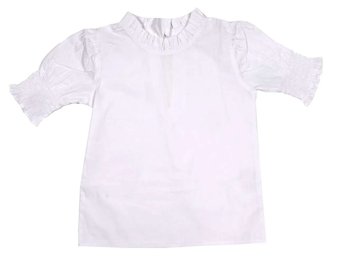 LuLu BeBe Girls White Lyn Ruffle Collar Tie Back Blouse - Short Sleeves
