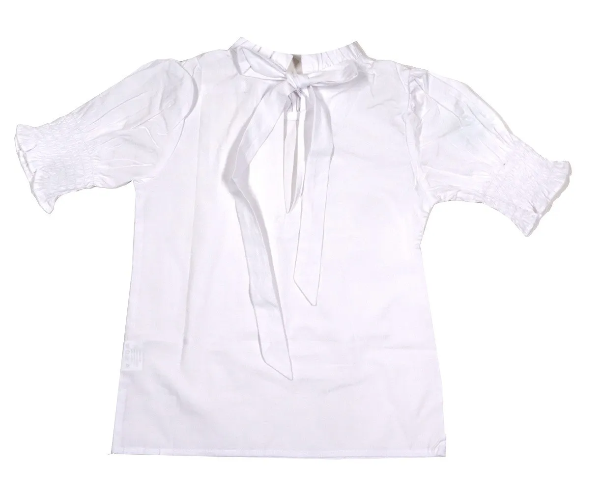 LuLu BeBe Girls White Lyn Ruffle Collar Tie Back Blouse - Short Sleeves