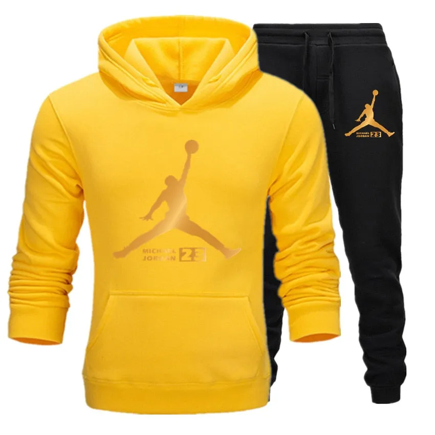 New Tracksuit Men Sportswear Set Fleece Hoodie Suit Jordan Letter Print Hombre Spring Autumn Winter Hoodie Pants
