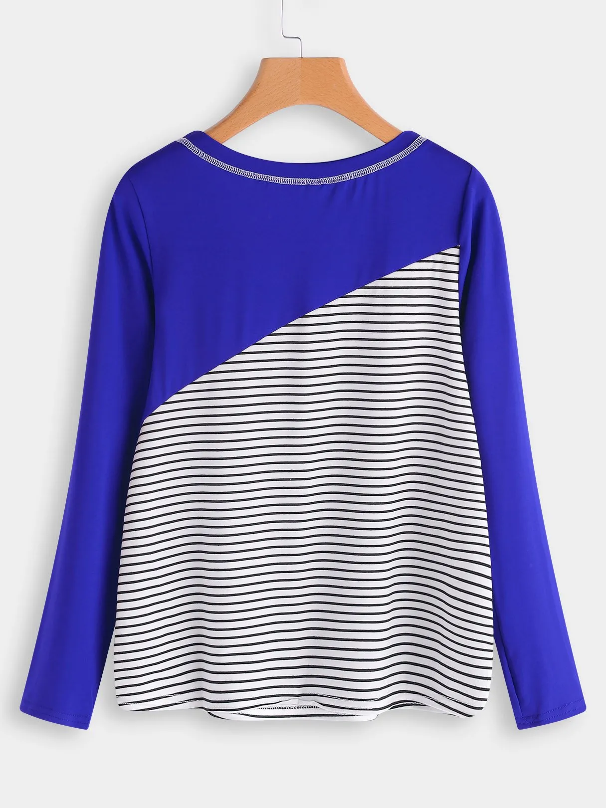 OEM ODM Round Neck Stripe Long Sleeve Blue T-Shirts