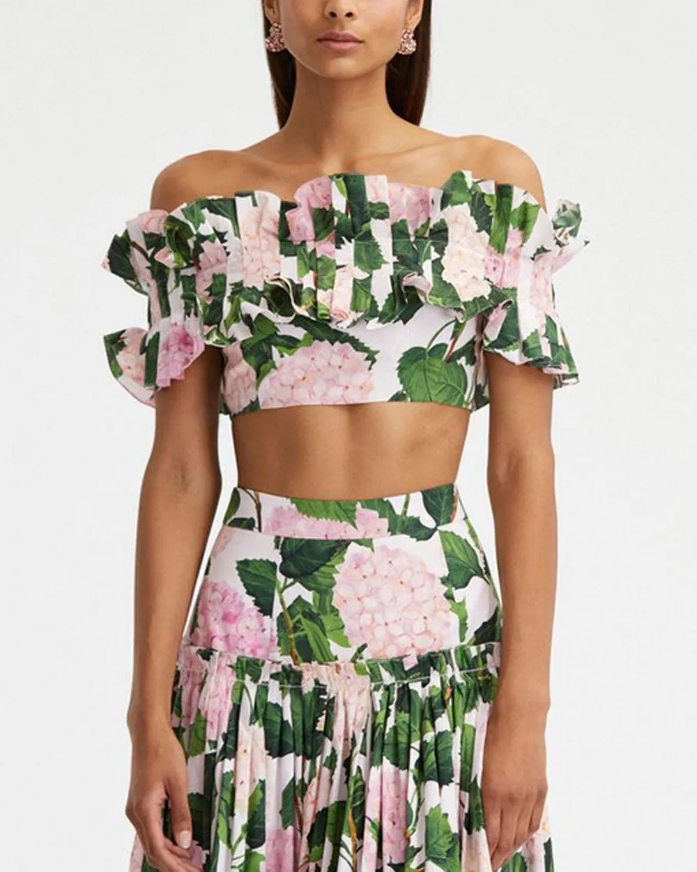 Pink Hydrangea Ruffle Crop Blouse