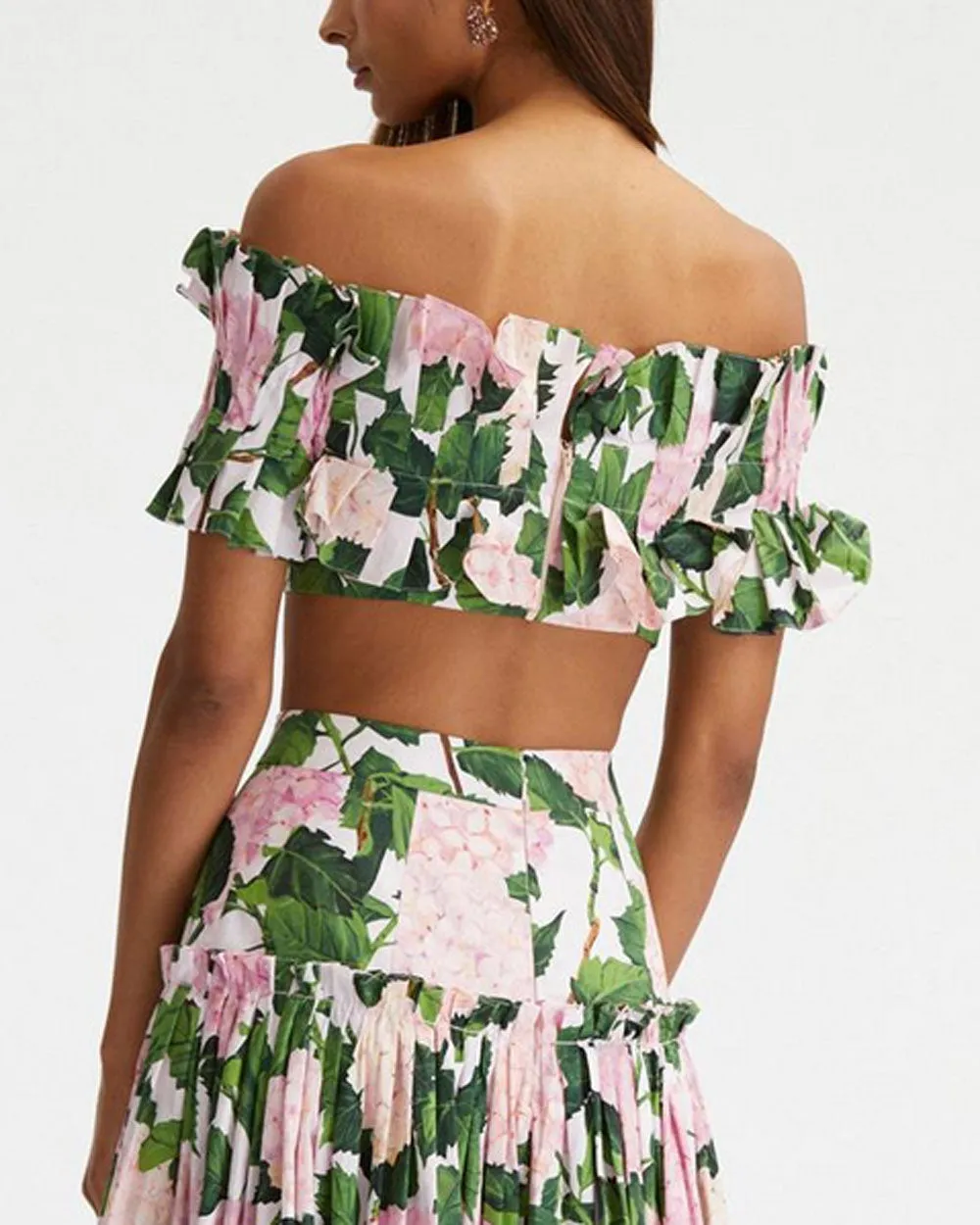 Pink Hydrangea Ruffle Crop Blouse