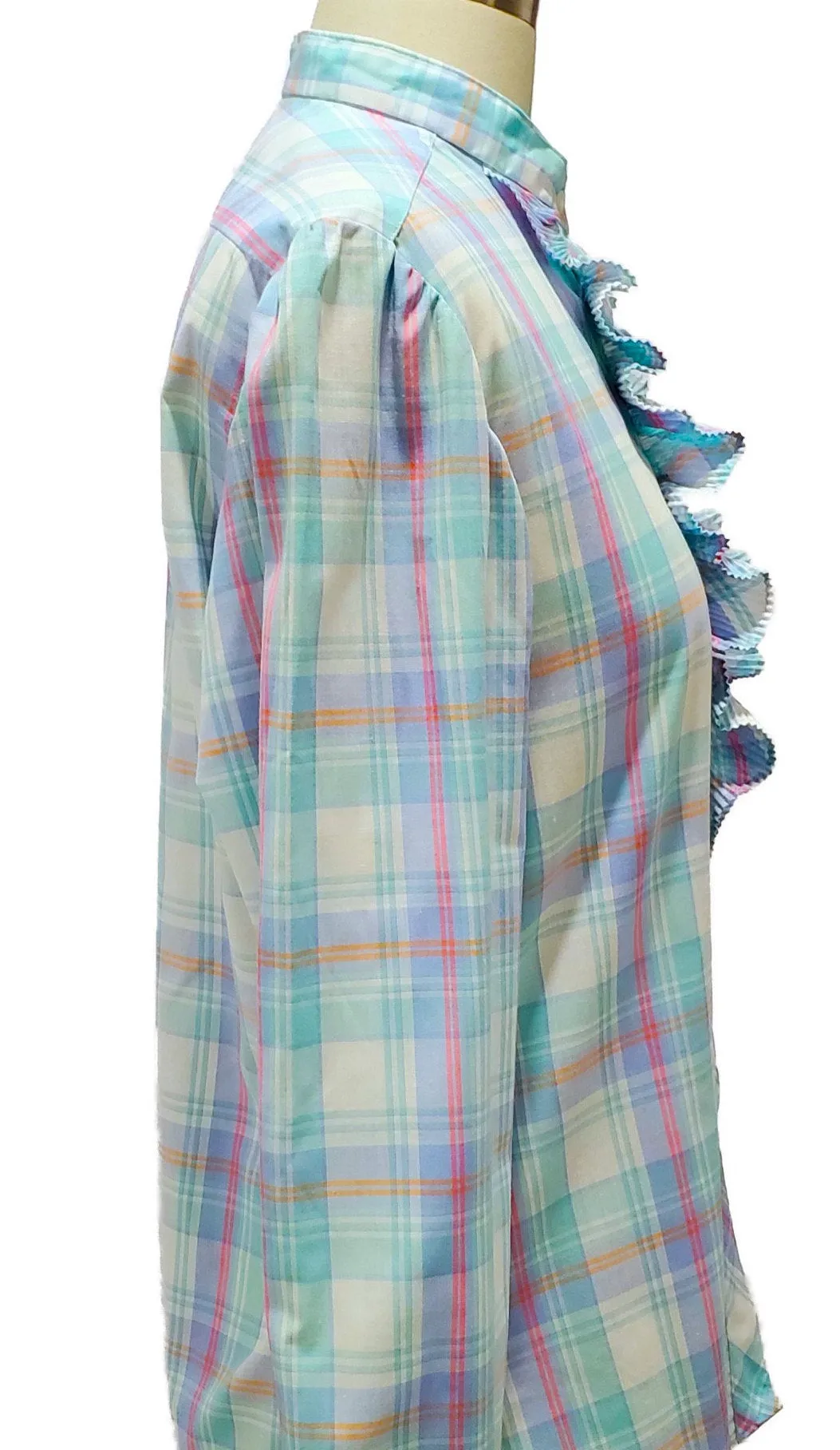 Portrait ruffle | 1970s plaid ruffled shirt | small