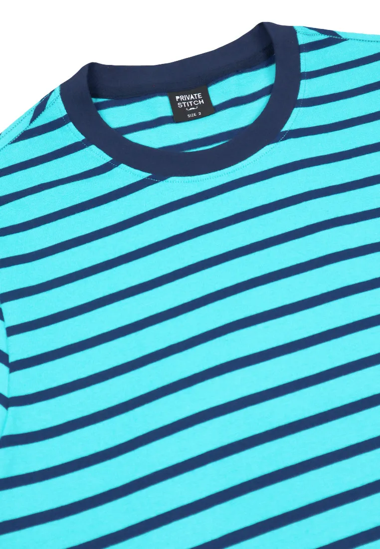 Private Stitch Signature Moustache Striped Tees - Blue
