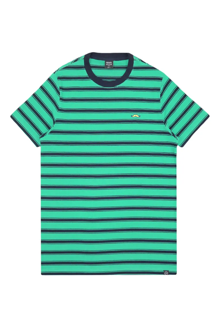 Private Stitch Signature Moustache Striped Tees - Green