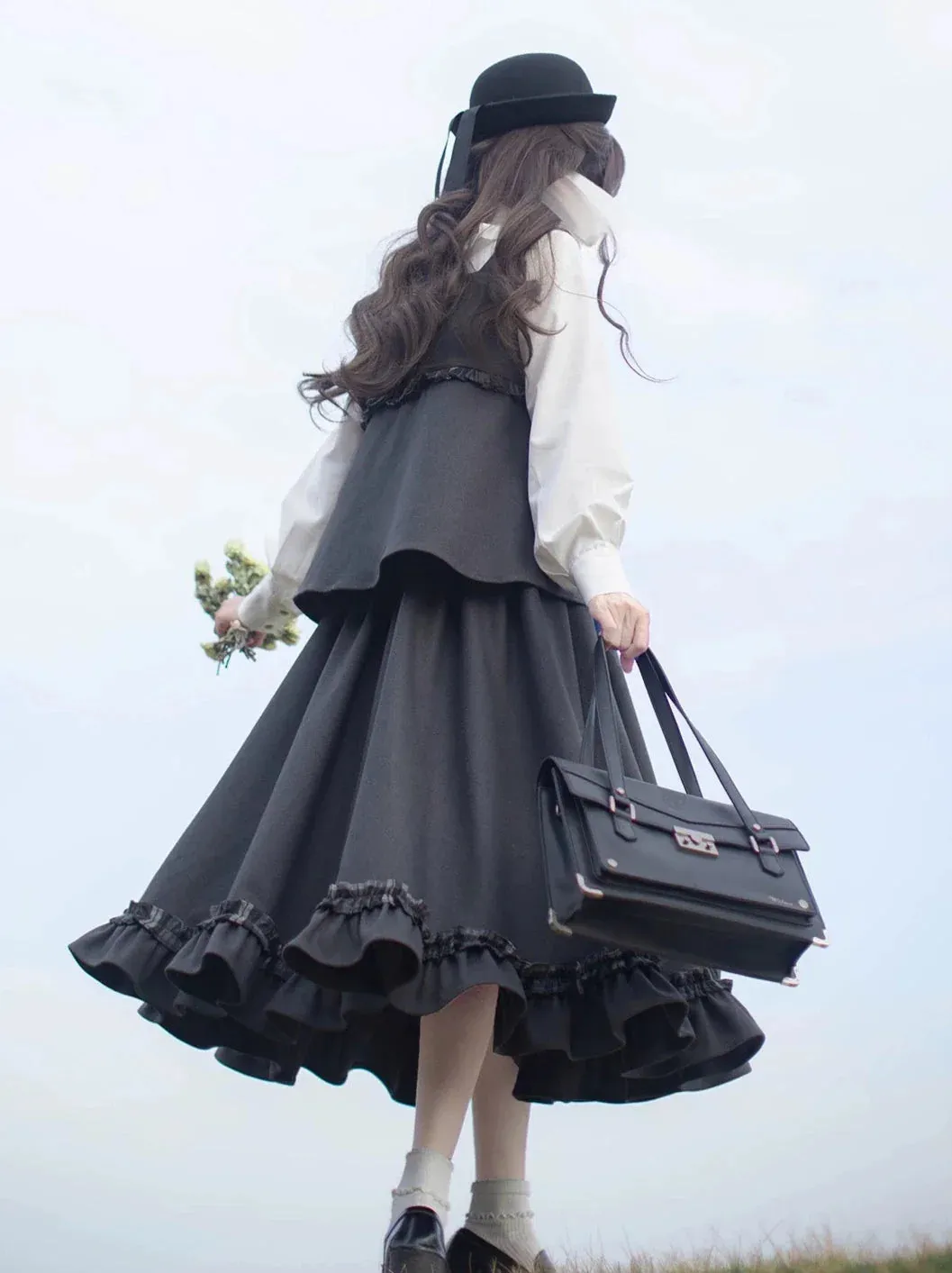 Ruffle Style Check Skirt Ruffle Suit   Ribbon White College Original Shirt Ruffle   Vest