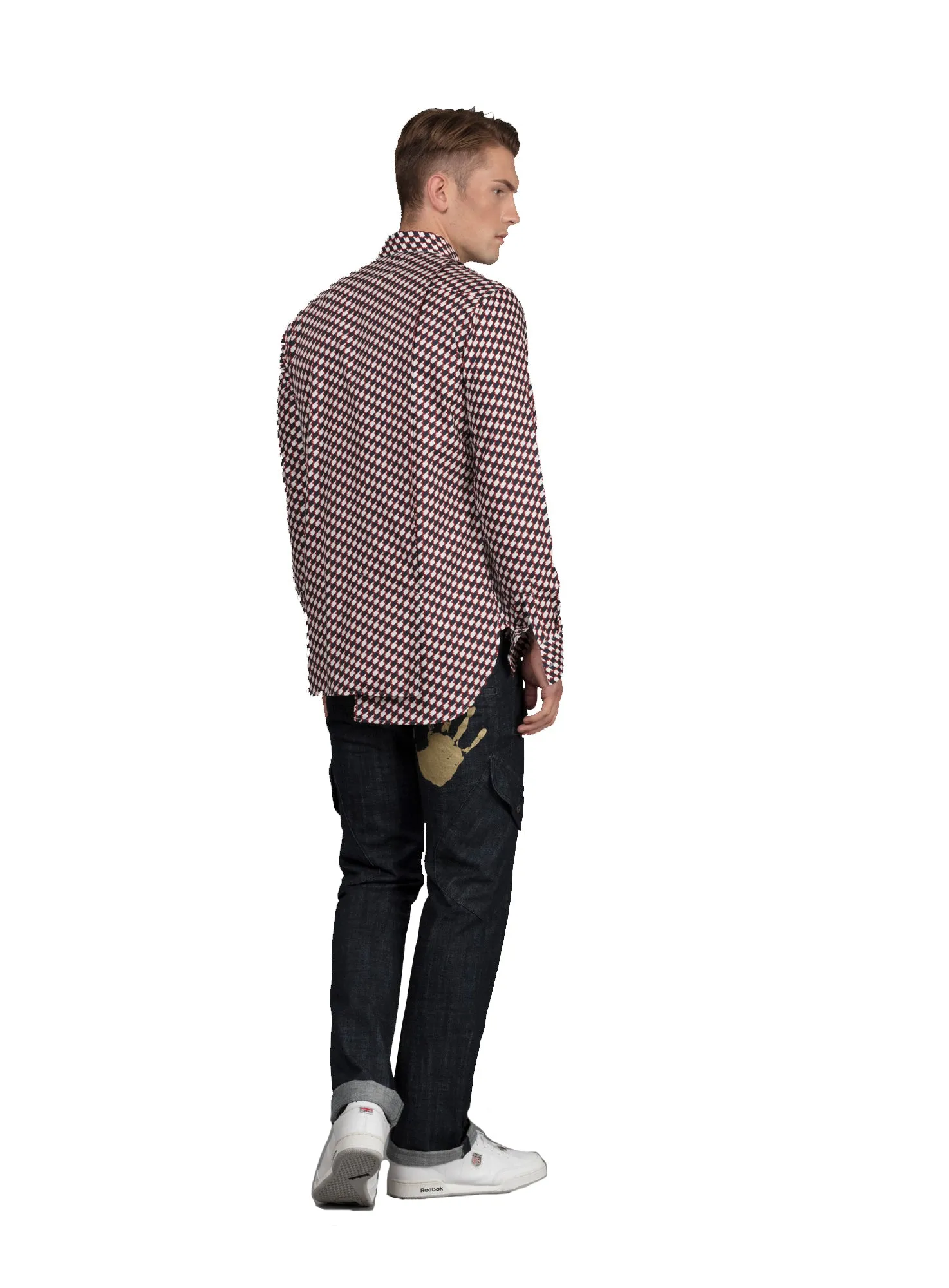 Slim-Fit Print Shirt with Pleated Back - Red