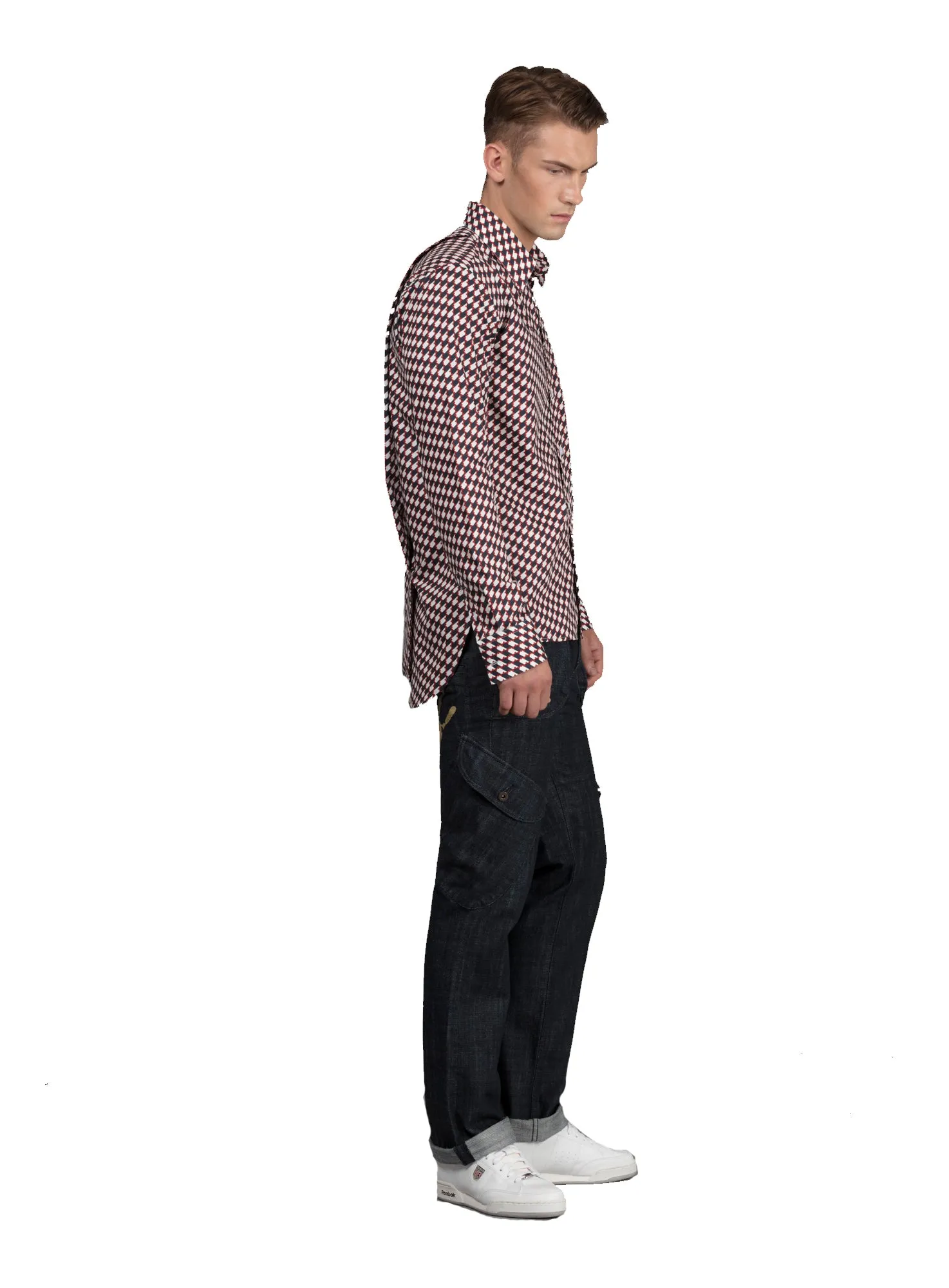 Slim-Fit Print Shirt with Pleated Back - Red