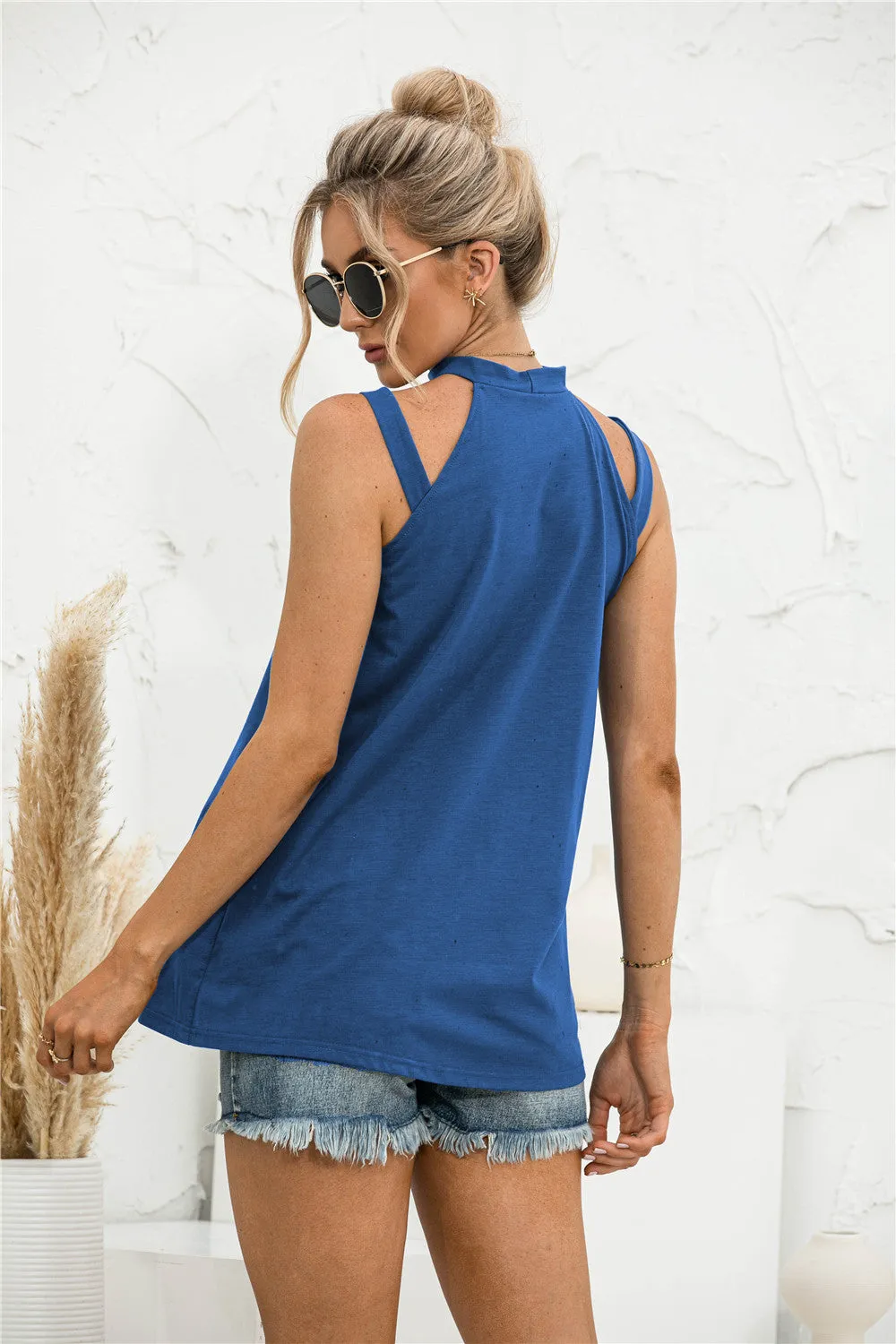 Solid Color Casual Off Shoulder Loose Sleeveless Womens Shirts Wholesale Tank Tops