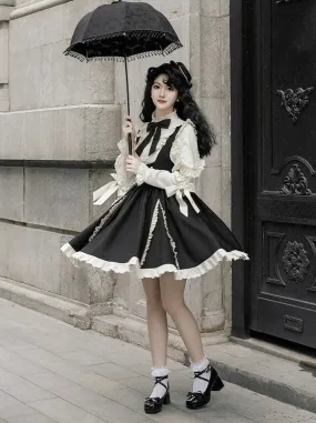 Strap Ribbon Ruffle   Stand Shirt Collar Ruffle Skirt