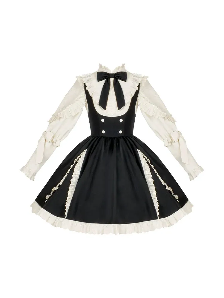 Strap Ribbon Ruffle   Stand Shirt Collar Ruffle Skirt
