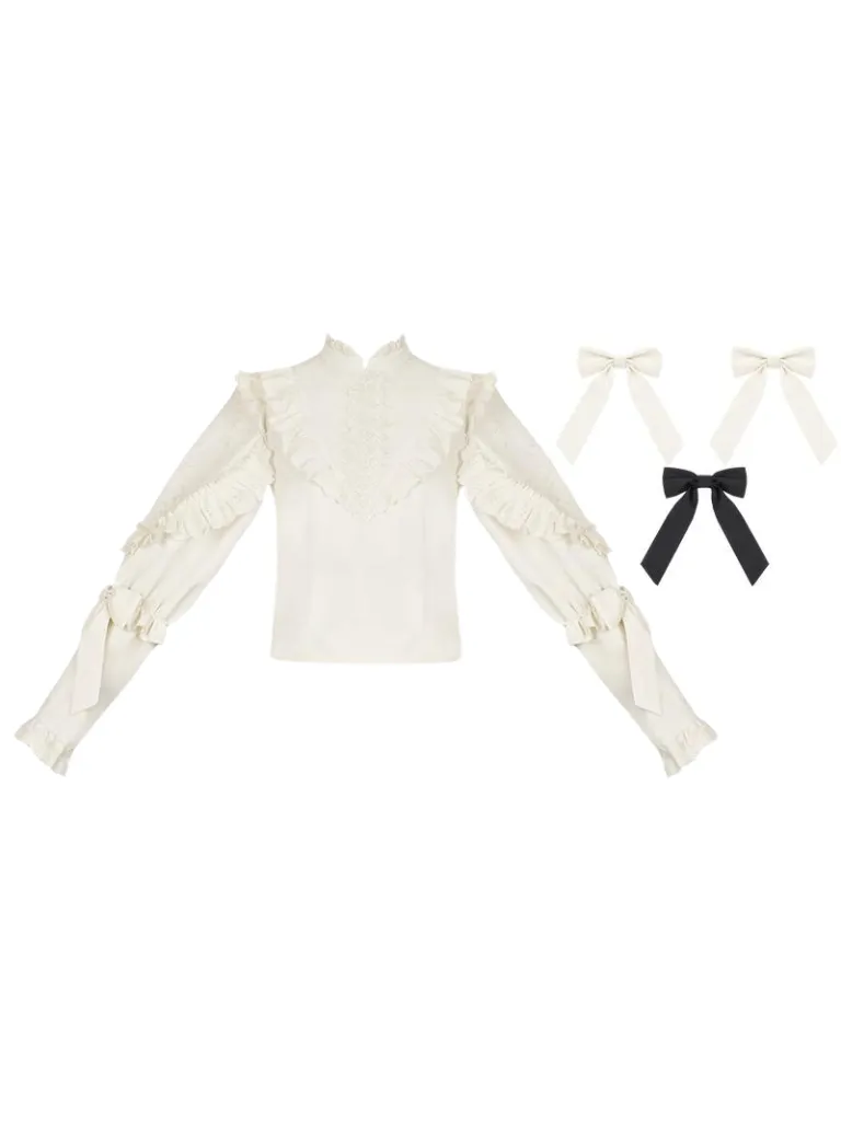 Strap Ribbon Ruffle   Stand Shirt Collar Ruffle Skirt