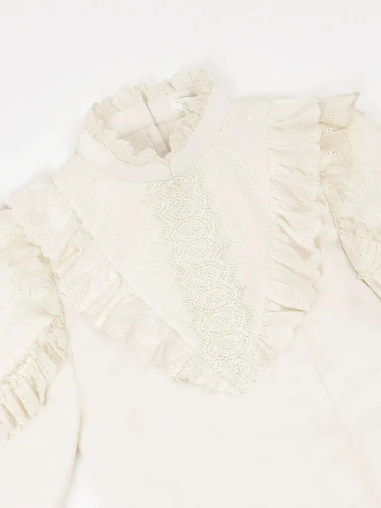 Strap Ribbon Ruffle   Stand Shirt Collar Ruffle Skirt