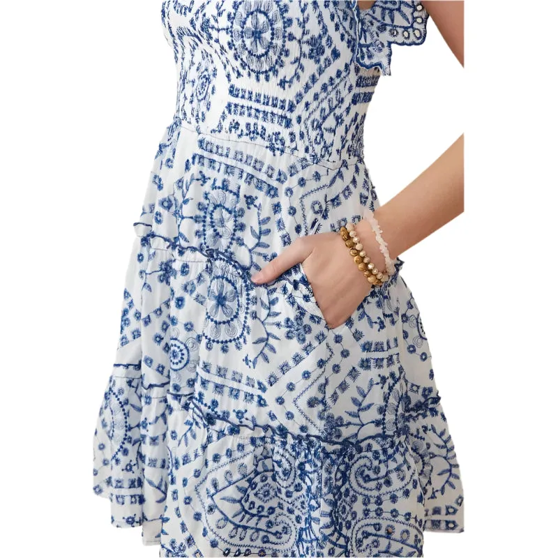 Women's Hayden Eyelet Embroidered Scalloped Ruffle Dress HY9319