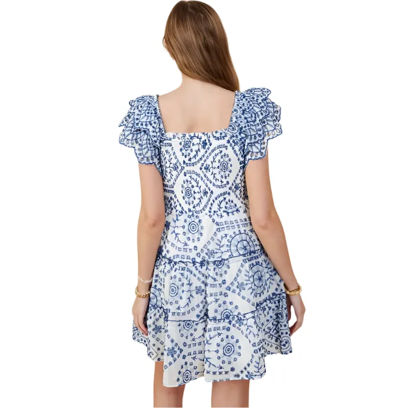 Women's Hayden Eyelet Embroidered Scalloped Ruffle Dress HY9319