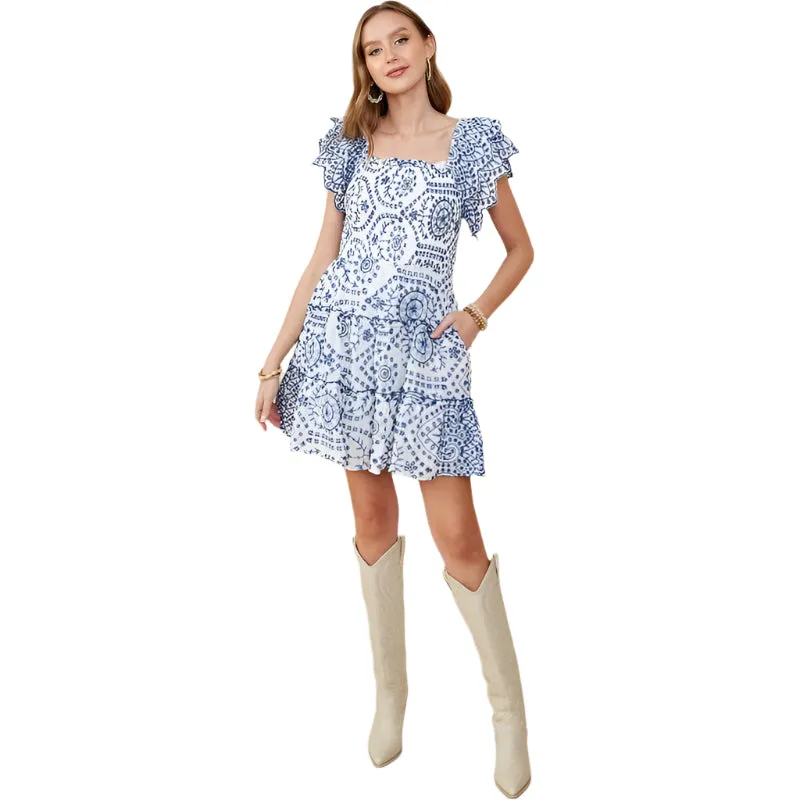 Women's Hayden Eyelet Embroidered Scalloped Ruffle Dress HY9319